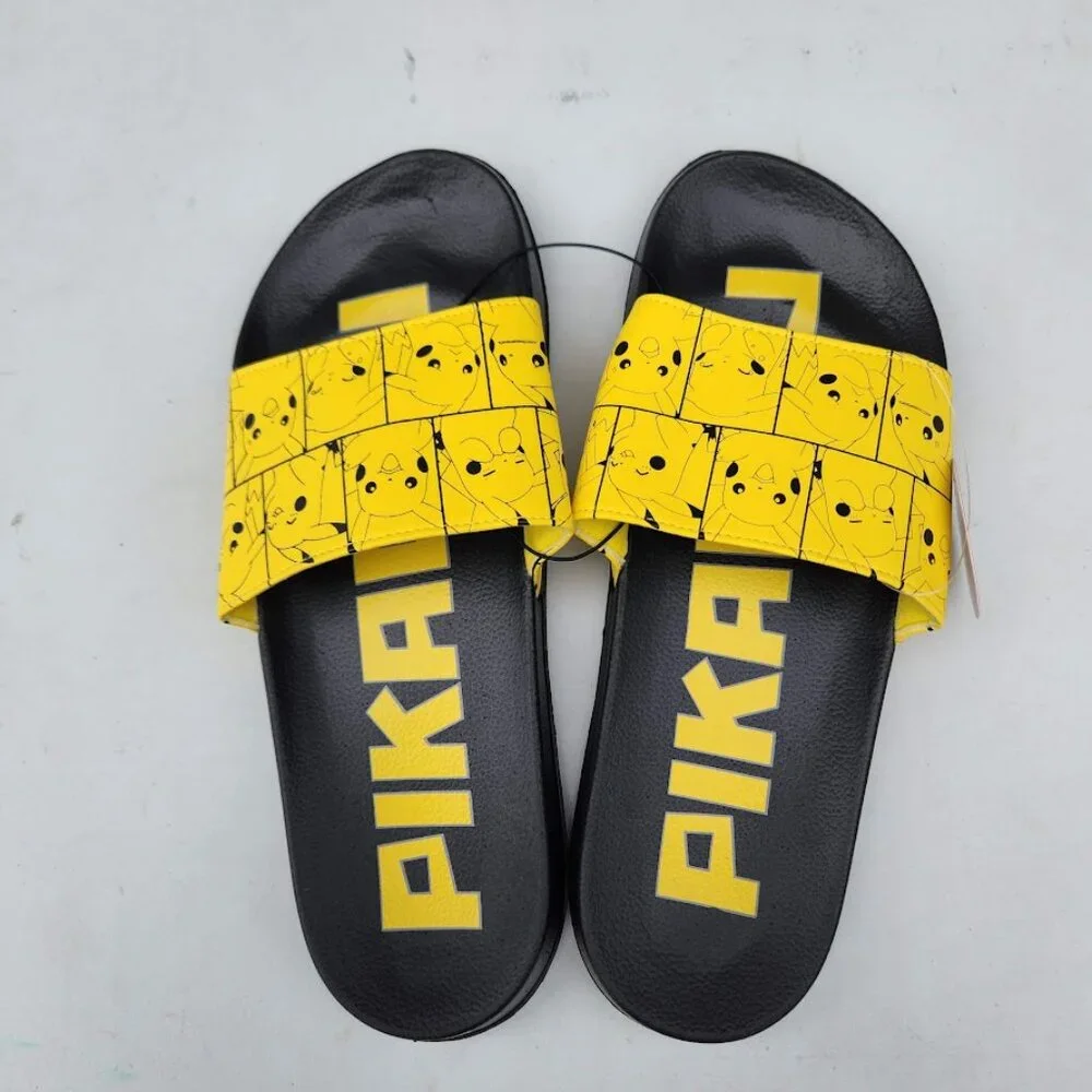 NEW Men's Size 7 Sandals Pikachu Pokemon Yellow Black NEW NWT Slides Pokémon Bra